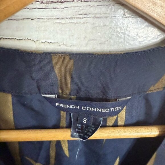 French Connection Flutter Sleeve Blue and Gold Midi Dress silk size 8 - Picture 4 of 7